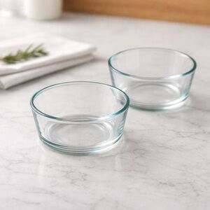 Vintage Pyrex Clear Glass Prep Bowls With Blue Tint- Set of 2